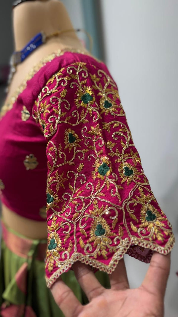 Kanchipuram Lehenga with heavy cutwork duptta