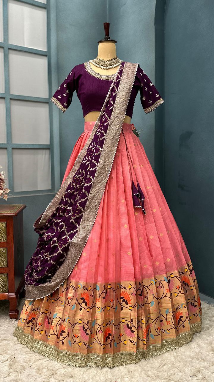 Luxurious Kota checks with rich Paithani border lehenga