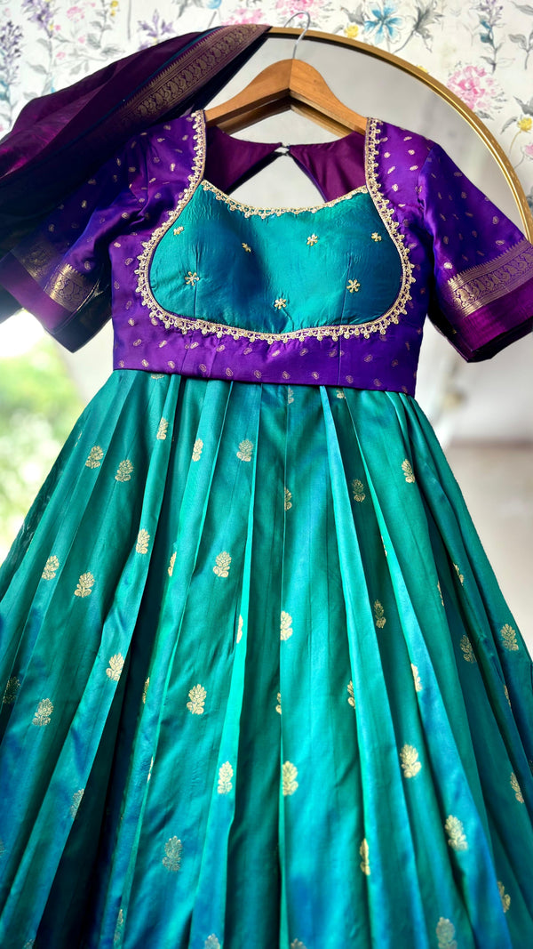 Gadwal Royal Pecock blue Maggam Work lehenga set