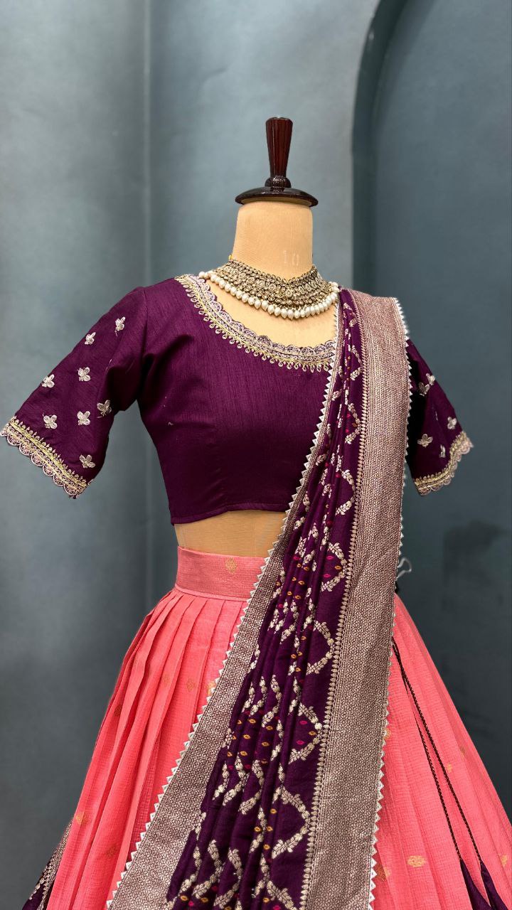 Luxurious Kota checks with rich Paithani border lehenga