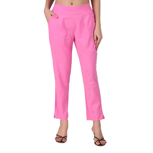 Women's 100% Cotton Casual Pant | Ankle Length Regular fit Cotton Trouser | Baby Pink