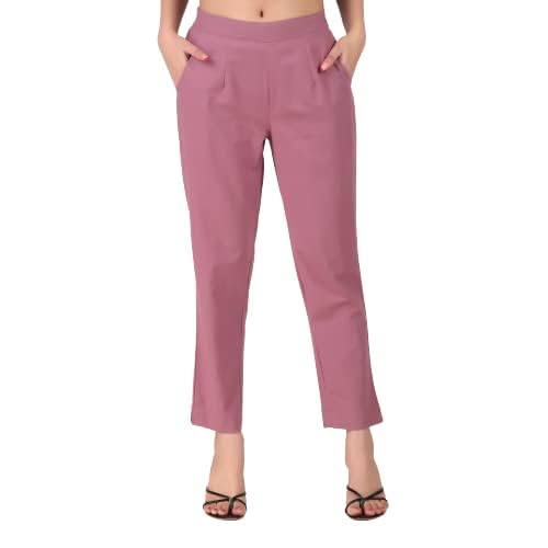 Women's 100% Cotton Casual Pant | Ankle Length Regular fit Cotton Trouser | COLOR - Rose taupe