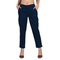 Women's 100% Cotton Casual Pant | Ankle Length Regular fit Cotton Trouser | Peacock Blue COLOR