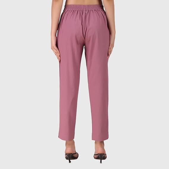Women's 100% Cotton Casual Pant | Ankle Length Regular fit Cotton Trouser | COLOR - Rose taupe