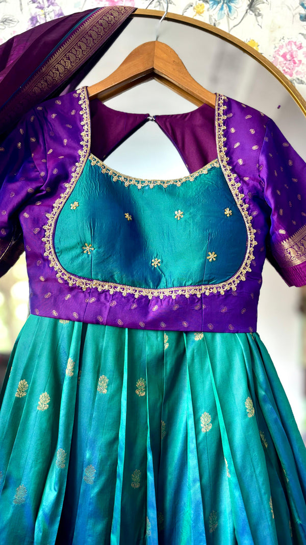 Gadwal Royal Pecock blue Maggam Work lehenga set