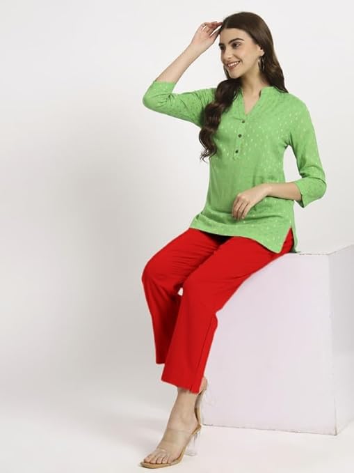 Women's 100% Cotton Casual Pant | Ankle Length Regular fit Cotton Trouser | RED COLOR