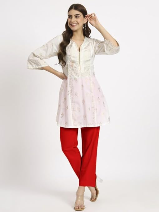 Women's 100% Cotton Casual Pant | Ankle Length Regular fit Cotton Trouser | RED COLOR