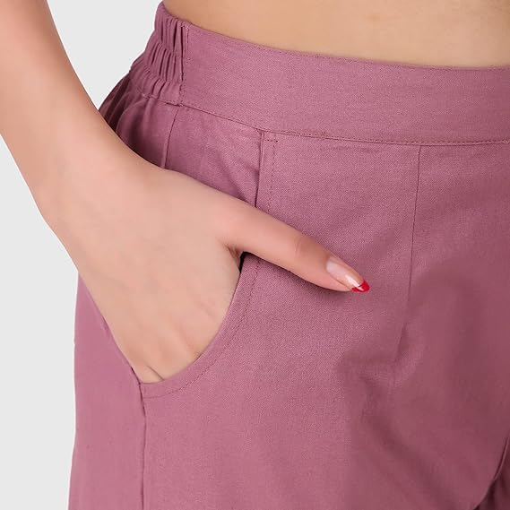 Women's 100% Cotton Casual Pant | Ankle Length Regular fit Cotton Trouser | COLOR - Rose taupe