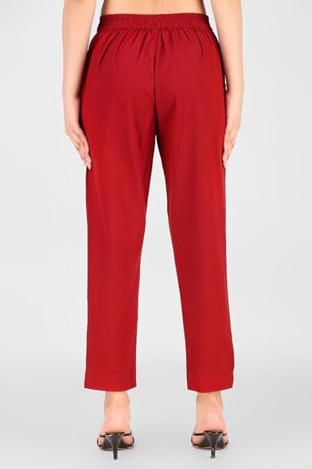 Women's 100% Cotton Casual Pant | Ankle Length Regular fit Cotton Trouser | Brick Red