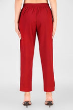 Women's 100% Cotton Casual Pant | Ankle Length Regular fit Cotton Trouser | Brick Red