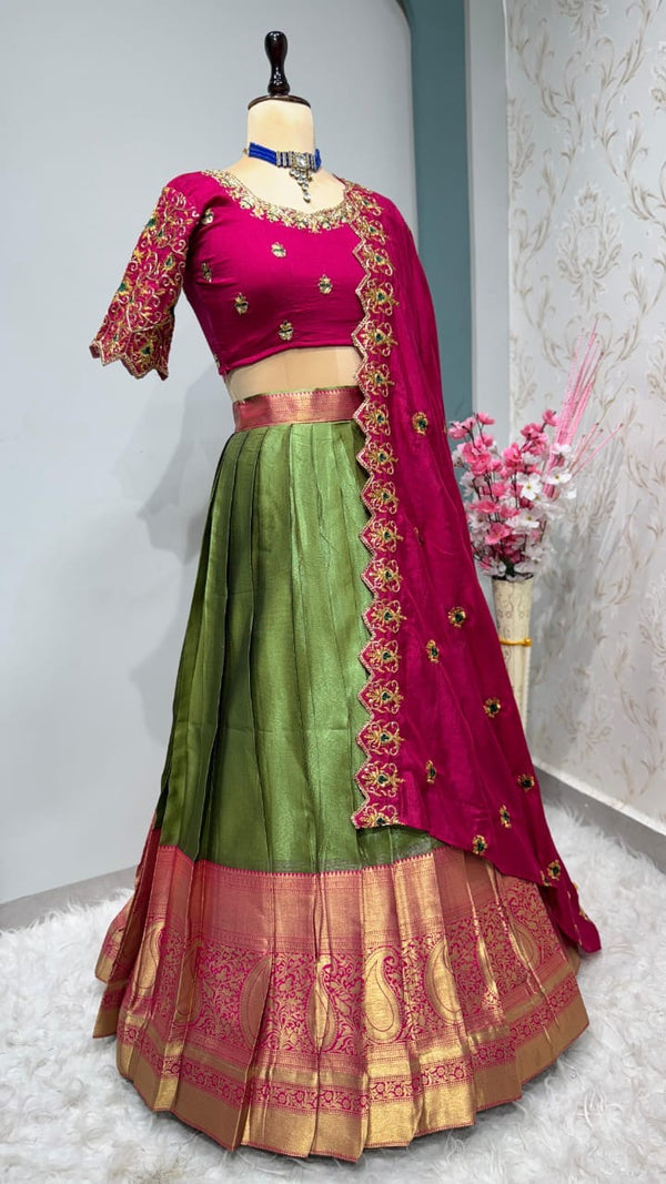 Kanchipuram Lehenga with heavy cutwork duptta