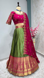 Kanchipuram Lehenga with heavy cutwork duptta
