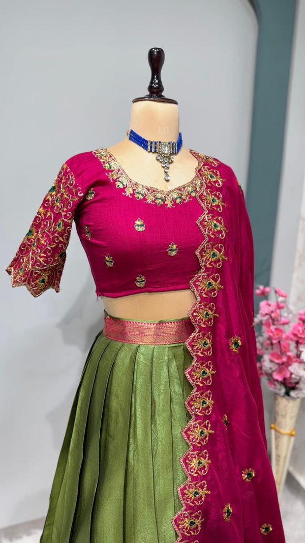 Kanchipuram Lehenga with heavy cutwork duptta