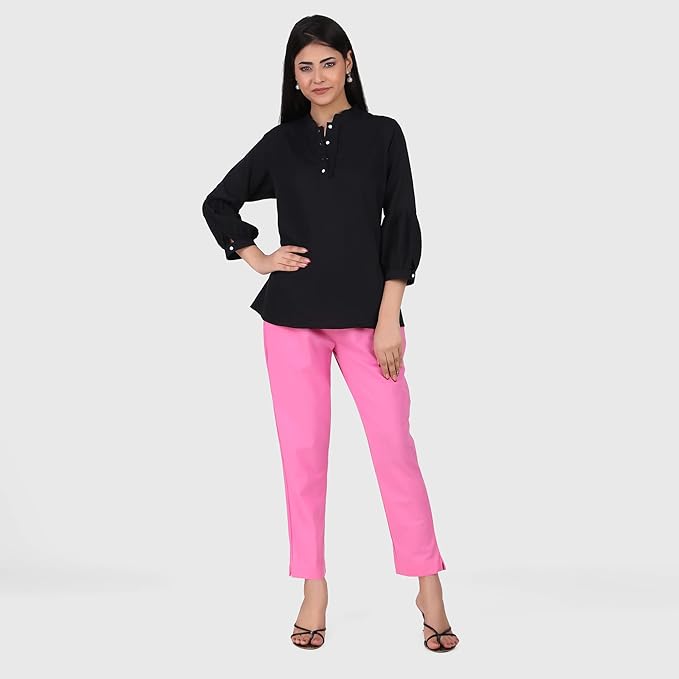 Women's 100% Cotton Casual Pant | Ankle Length Regular fit Cotton Trouser | Baby Pink