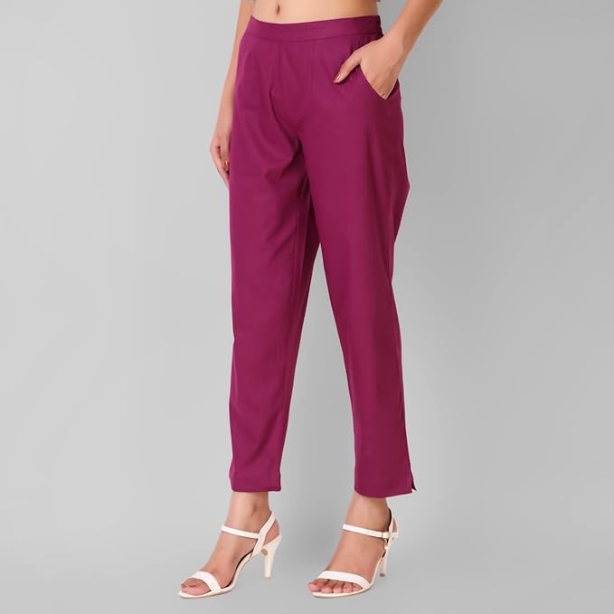 Regular Fit Women Pure Cotton Trousers Wine
