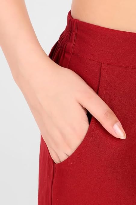 Women's 100% Cotton Casual Pant | Ankle Length Regular fit Cotton Trouser | Brick Red