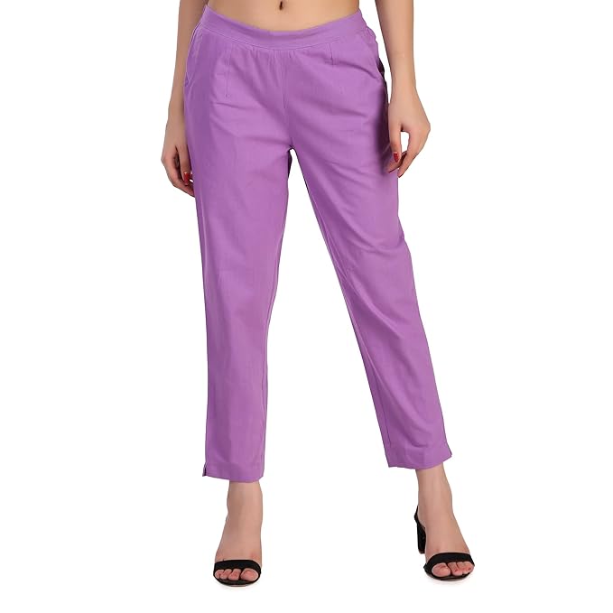 Women's 100% Cotton Casual Pant | Ankle Length Regular fit Cotton Trouser | COLOR Lavender
