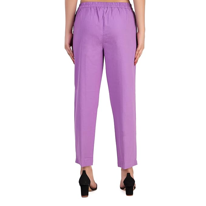 Women's 100% Cotton Casual Pant | Ankle Length Regular fit Cotton Trouser | COLOR Lavender