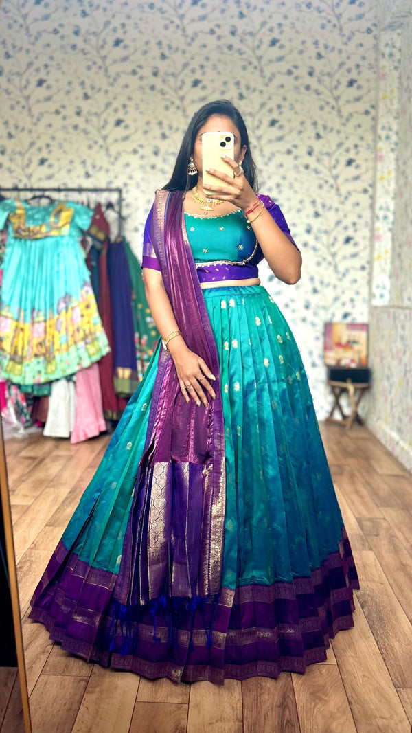 Gadwal Royal Pecock blue Maggam Work lehenga set