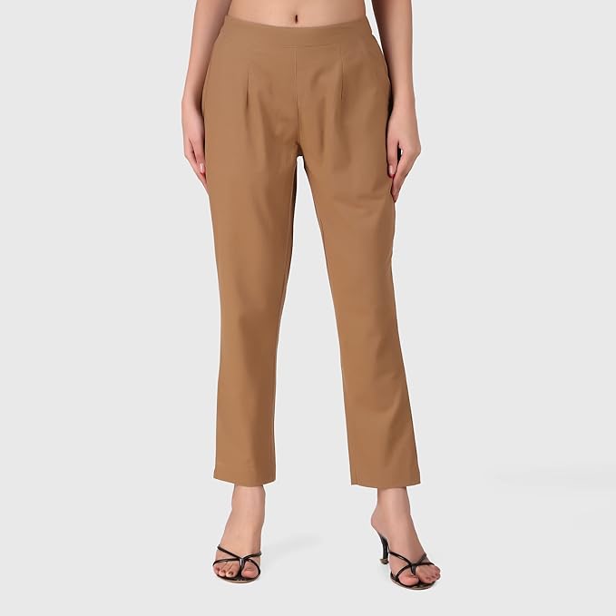 Women's 100% Cotton Casual Pant | Ankle Length Regular fit Cotton Trouser