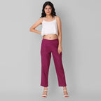 Regular Fit Women Pure Cotton Trousers Wine