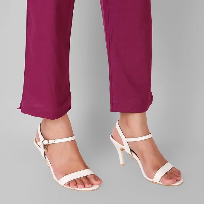 Regular Fit Women Pure Cotton Trousers Wine