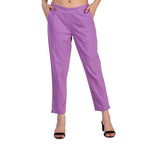 Women's 100% Cotton Casual Pant | Ankle Length Regular fit Cotton Trouser | COLOR Lavender