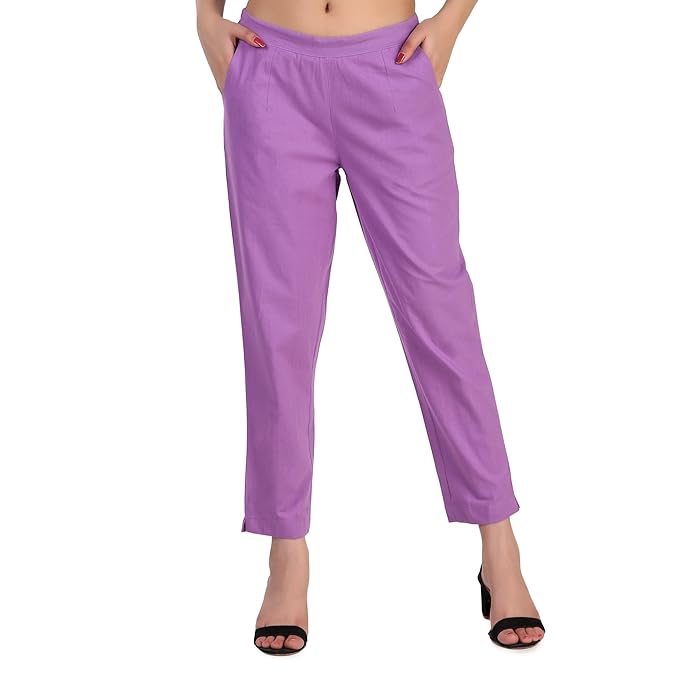 Women's 100% Cotton Casual Pant | Ankle Length Regular fit Cotton Trouser | COLOR Lavender