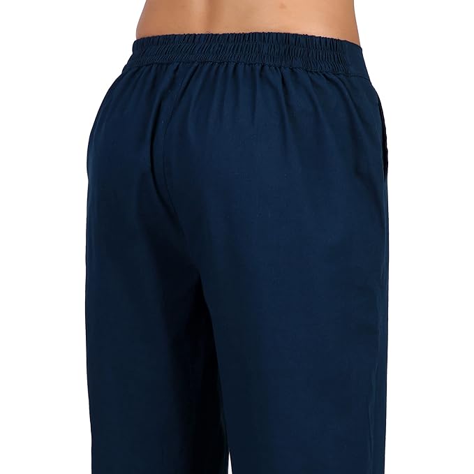 Women's 100% Cotton Casual Pant | Ankle Length Regular fit Cotton Trouser | Peacock Blue COLOR