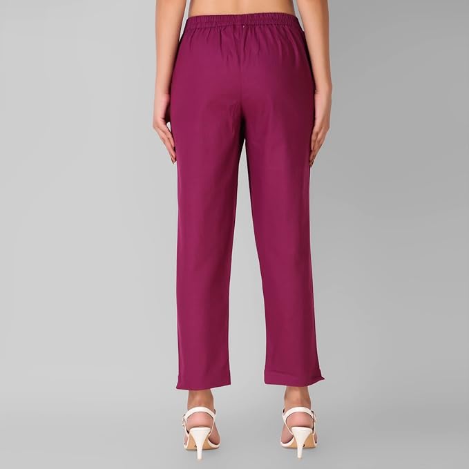 Regular Fit Women Pure Cotton Trousers Wine