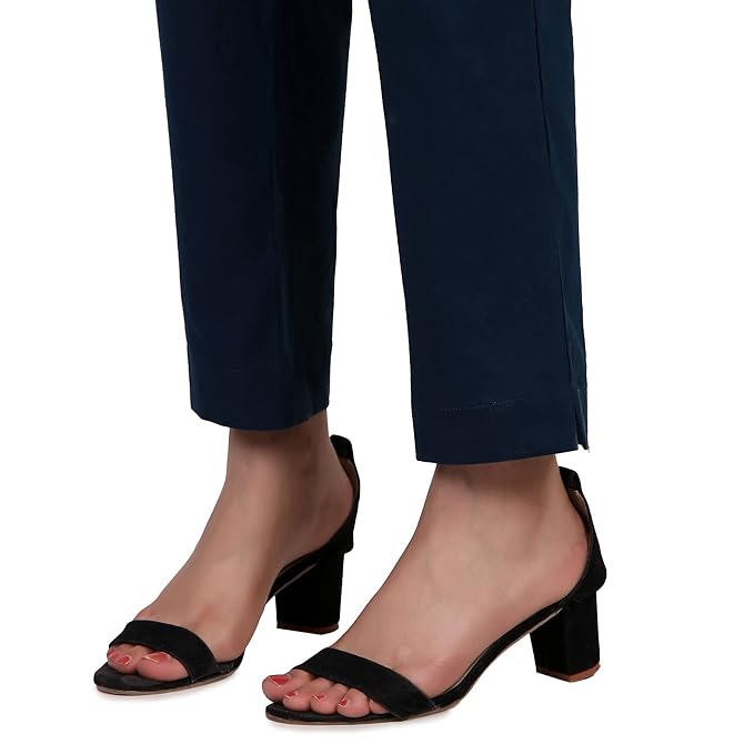 Women's 100% Cotton Casual Pant | Ankle Length Regular fit Cotton Trouser | Peacock Blue COLOR