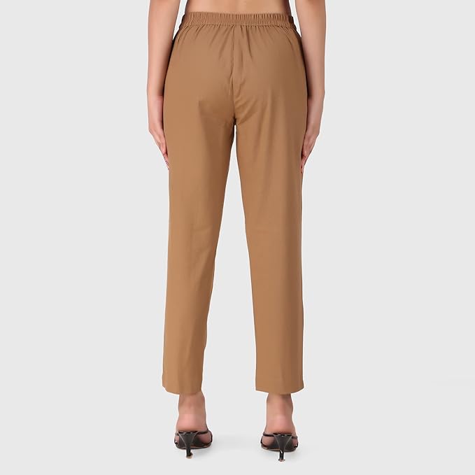Women's 100% Cotton Casual Pant | Ankle Length Regular fit Cotton Trouser