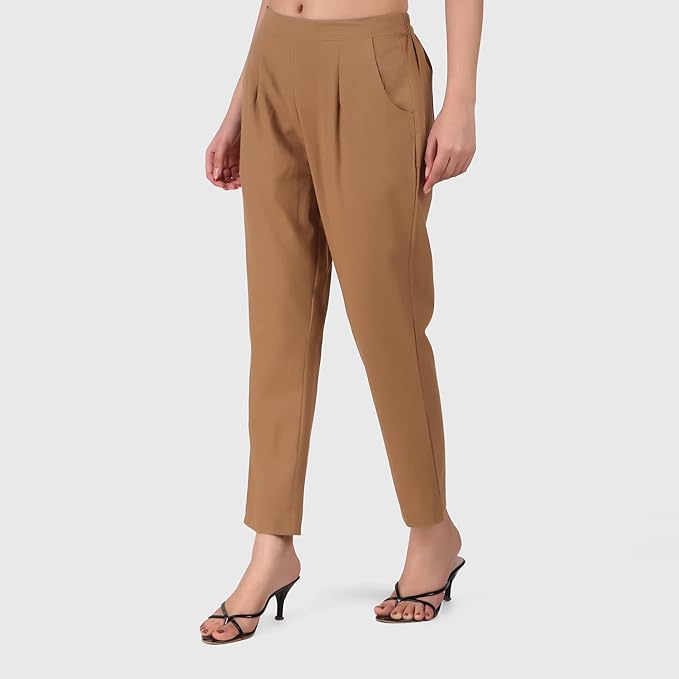 Women's 100% Cotton Casual Pant | Ankle Length Regular fit Cotton Trouser