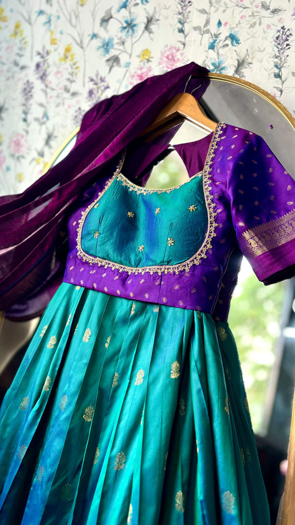 Gadwal Royal Pecock blue Maggam Work lehenga set