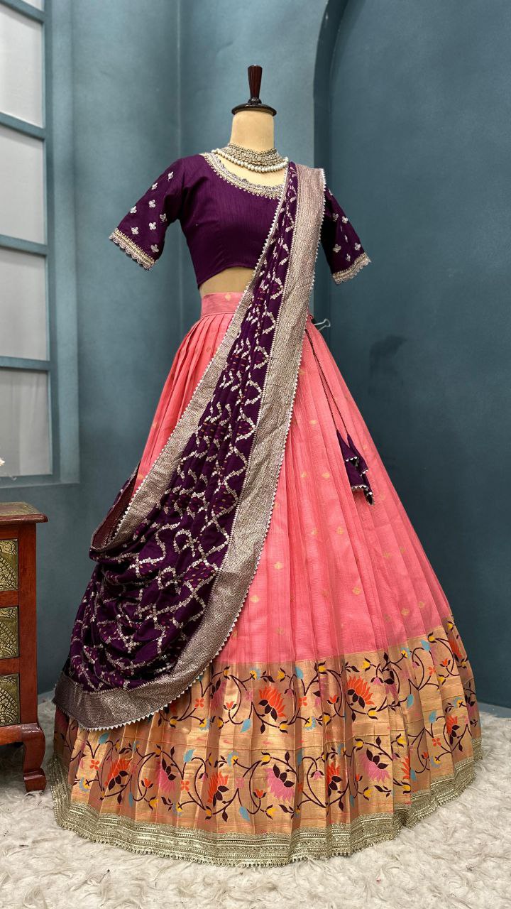 Luxurious Kota checks with rich Paithani border lehenga