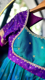Gadwal Royal Pecock blue Maggam Work lehenga set