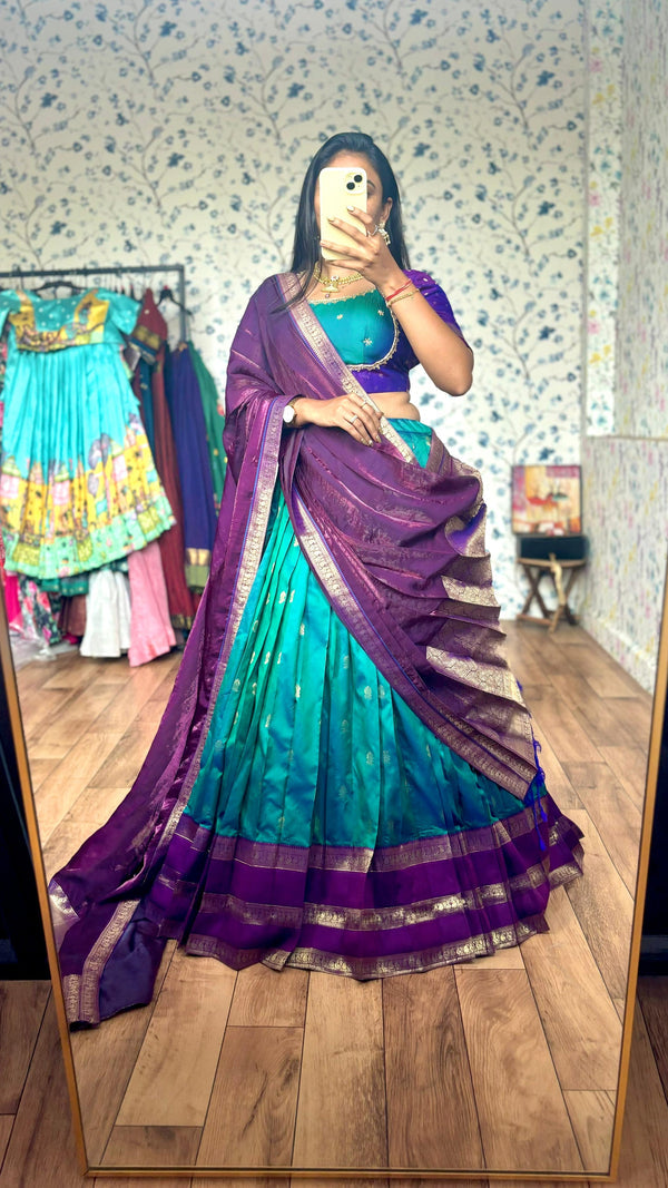 Gadwal Royal Pecock blue Maggam Work lehenga set
