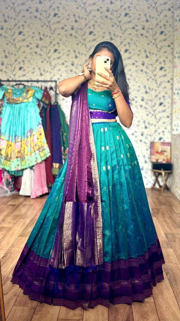 Gadwal Royal Pecock blue Maggam Work lehenga set