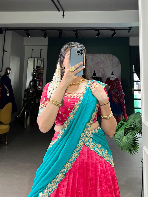 Festival Vibe Unstitched Lehengas vichitra silk fabric