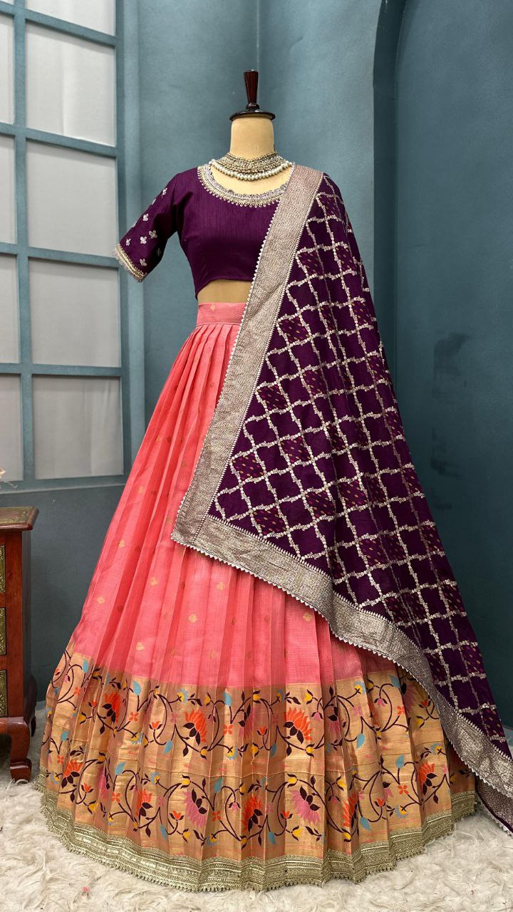 Luxurious Kota checks with rich Paithani border lehenga