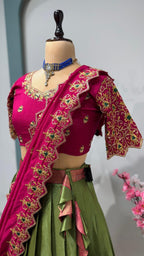 Kanchipuram Lehenga with heavy cutwork duptta