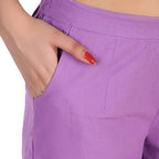 Women's 100% Cotton Casual Pant | Ankle Length Regular fit Cotton Trouser | COLOR Lavender