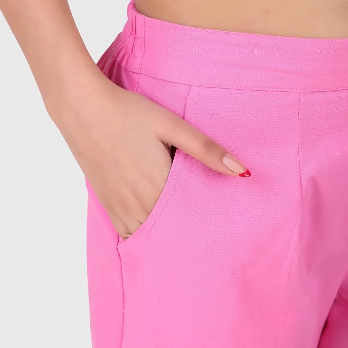 Women's 100% Cotton Casual Pant | Ankle Length Regular fit Cotton Trouser | Baby Pink