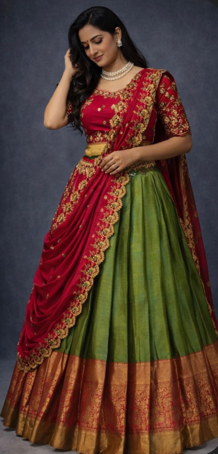 Kanchipuram Lehenga with heavy cutwork duptta