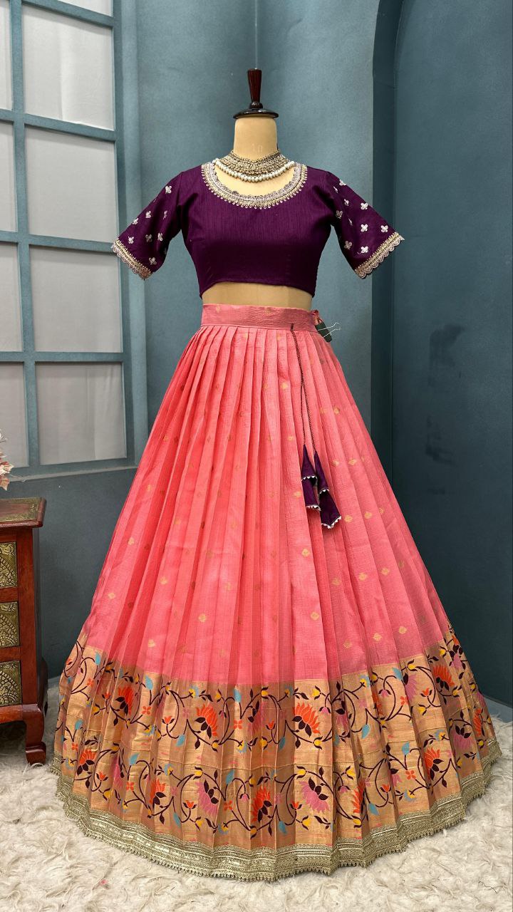 Luxurious Kota checks with rich Paithani border lehenga