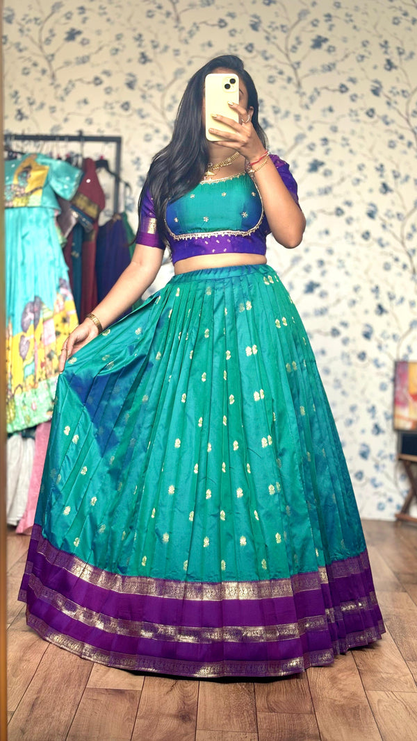 Gadwal Royal Pecock blue Maggam Work lehenga set