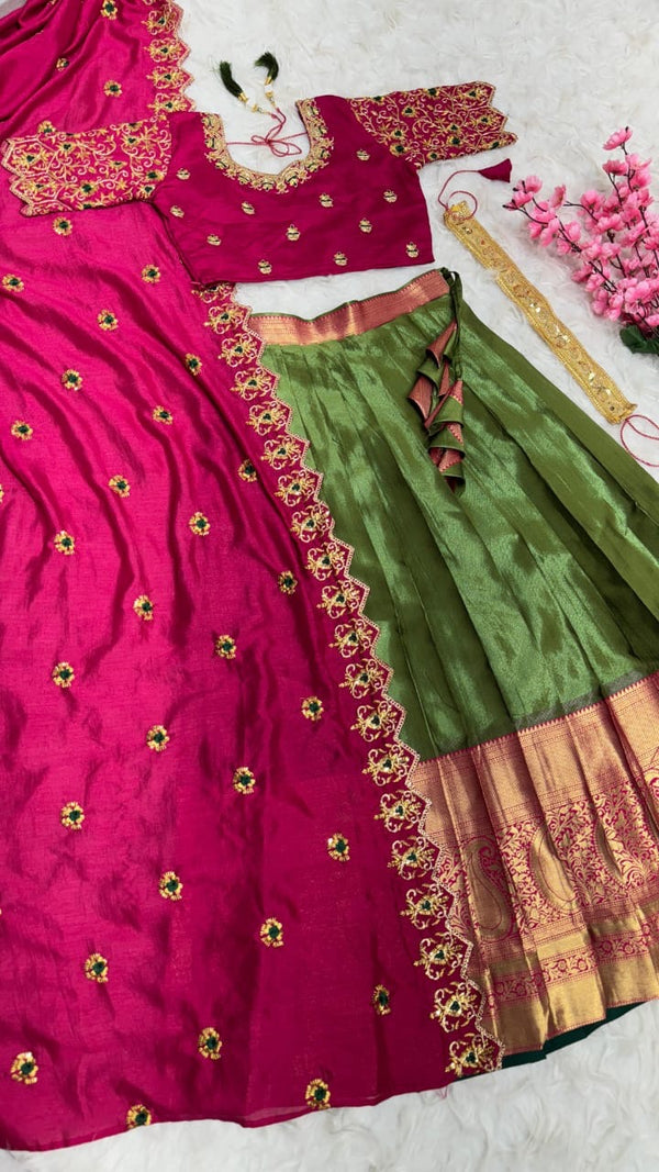Kanchipuram Lehenga with heavy cutwork duptta