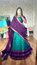 Gadwal Royal Pecock blue Maggam Work lehenga set