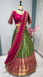Kanchipuram Lehenga with heavy cutwork duptta