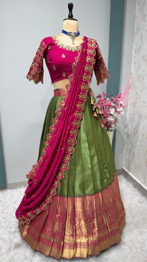 Kanchipuram Lehenga with heavy cutwork duptta